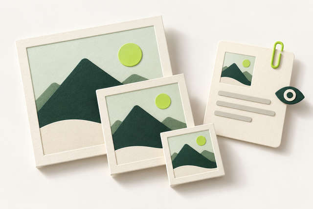 A landscape image in three responsive sizes beside an accessibility-description card.