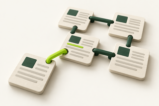 An isolated article card connected into a useful network of related pages by an internal link.