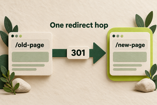 An old-page card connects directly to a new-page card through one arrow labeled 301.